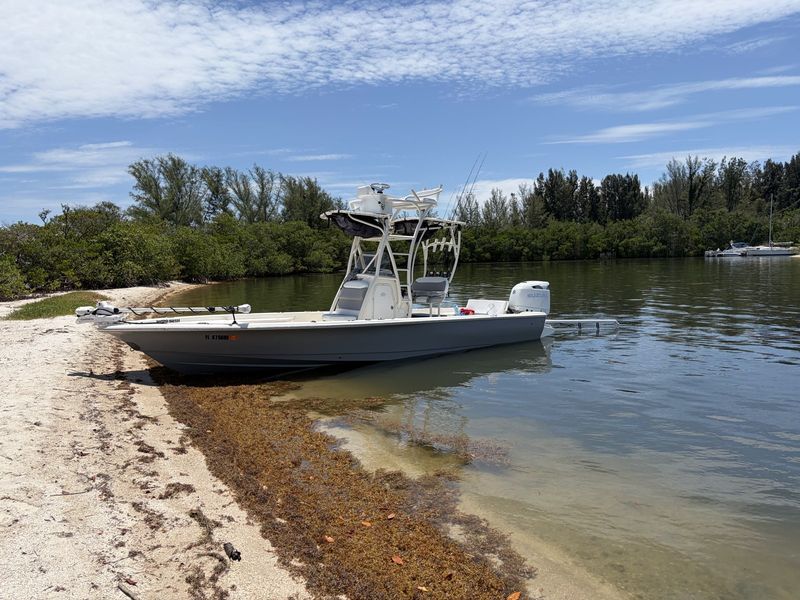 The Zookeeper Charters boat beached on a spoil island