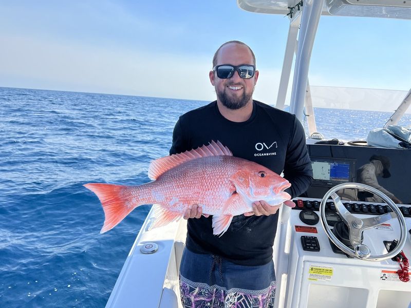 Red snapper caught by a guest at the helm