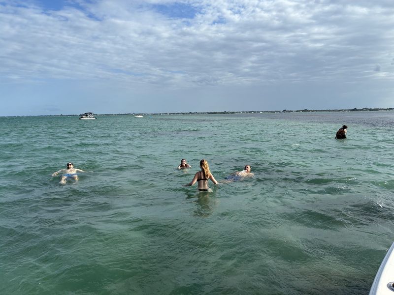 Swimming off the sandbar in the lagoon
