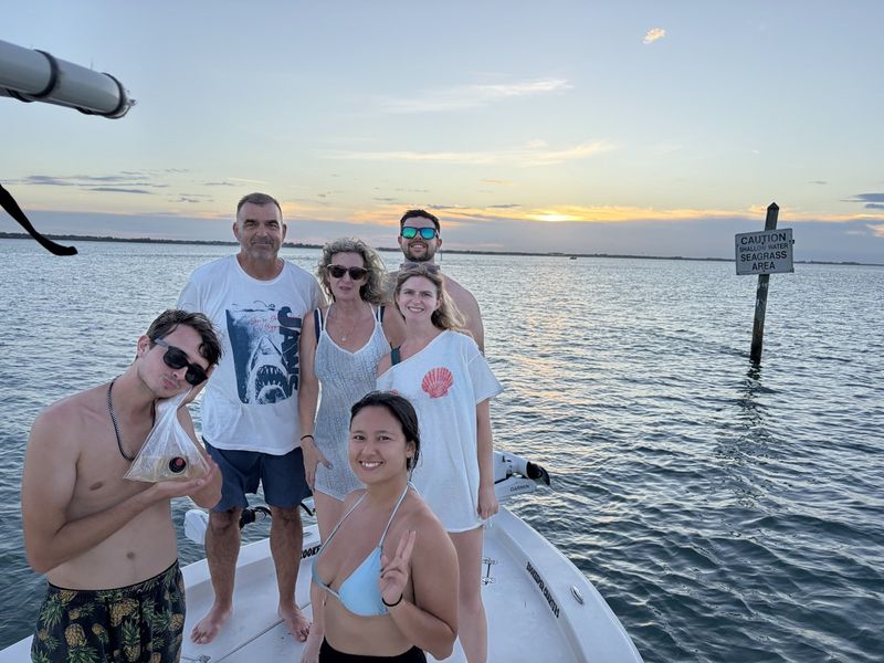 Family on a sunset tour of the lagoon